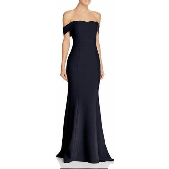Likely Bartolli Navy Blue Off Shoulder Mermaid Formal Gown Size 14 - Picture 3 of 10